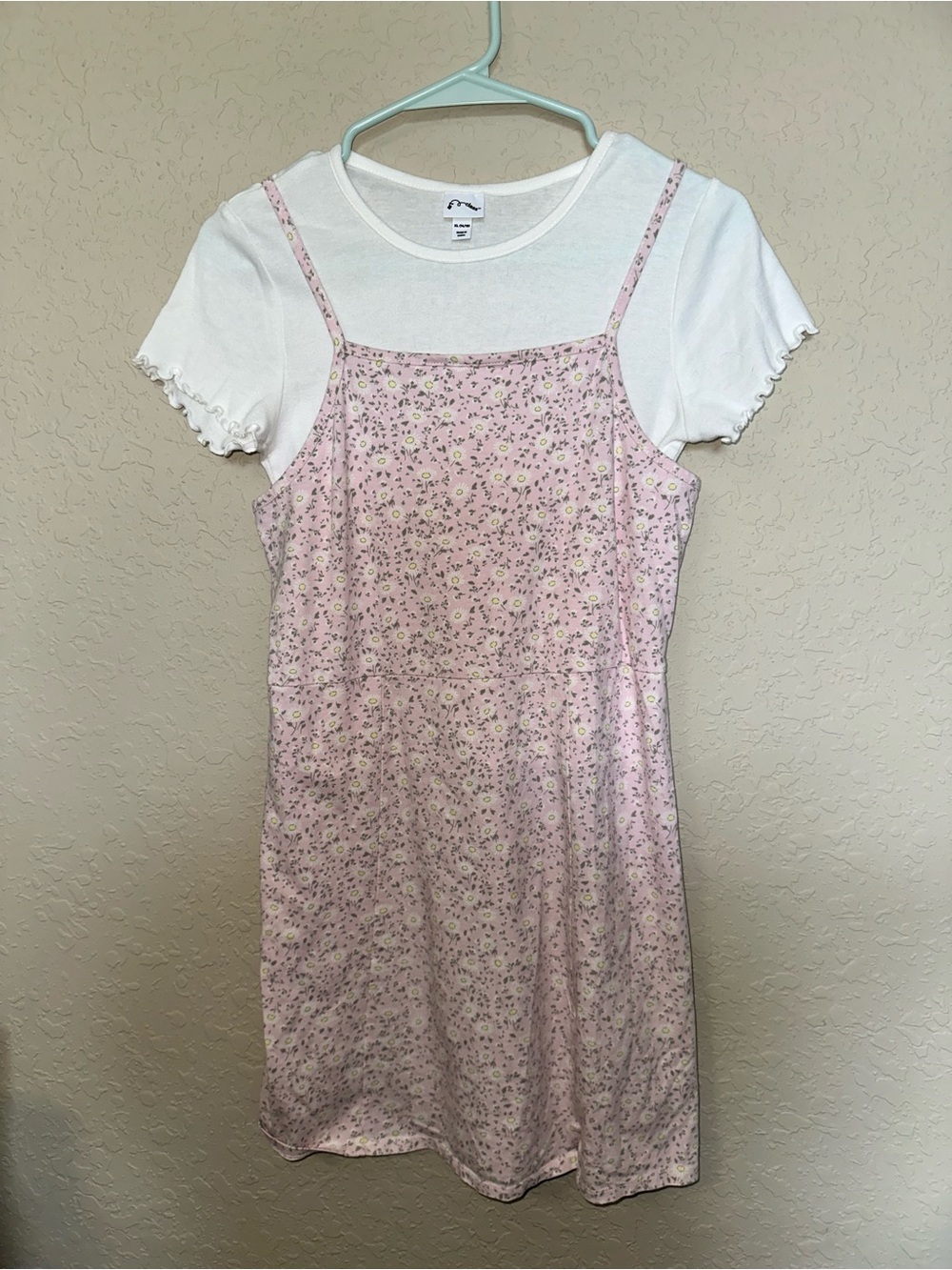 Girls Pink Floral Slip Dress with White Tee